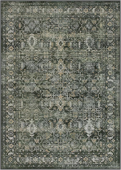 Lahome Washable Area Rugs 5x7 Green Rugs for Living Room,Boho Rug for Bedroom,Dining Room Carpet for Under Table, Distressed Non Slip Low Pile Carpet for Indoor Home Office Nursery(5'x7',Green)
