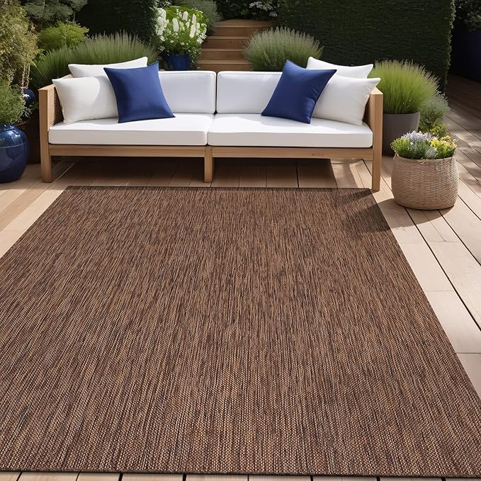Beverly Rug Indoor Outdoor Rug 8x10, Washable Outside Carpet for Patio, Deck, Porch, Solid Modern Area Rug, Water Resistant, Gold Brown