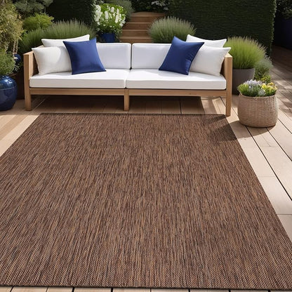 Beverly Rug Indoor Outdoor Rug 8x10, Washable Outside Carpet for Patio, Deck, Porch, Solid Modern Area Rug, Water Resistant, Gold Brown