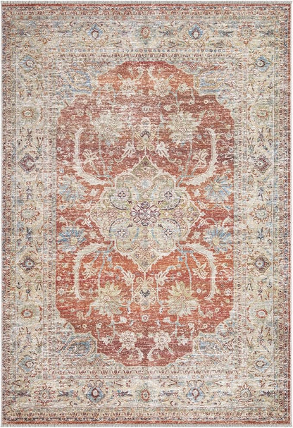 Bloom Rugs Washable Non-Slip 2x3 Rug - Orange/Olive Beige Traditional Oriental Area Rug for Living Room, Bedroom, Dining Room, and Kitchen - Exact Size: 2' x 3'