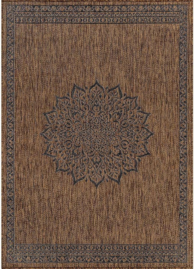 CAMILSON Outdoor Rug 10x14 Medallion Gold Modern Large Area Rugs for Indoor and Outdoor Patios Kitchen and Hallway Mats Washable Porch Deck Outside Carpet (Medallion Gold 10 x 14)