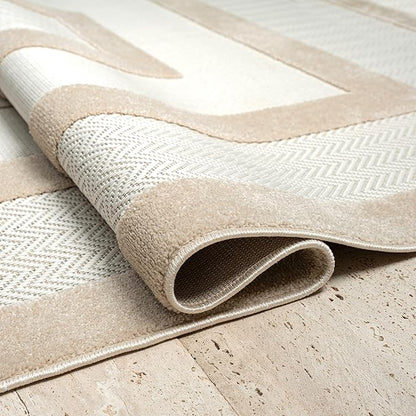 Abani Area Rugs - Modern Minimalist Pattern - Cream Rug for Living Room, Bedroom, Dining Room - Indoor/Outdoor - Easy to Clean - Non-Shedding - 6' x 9"