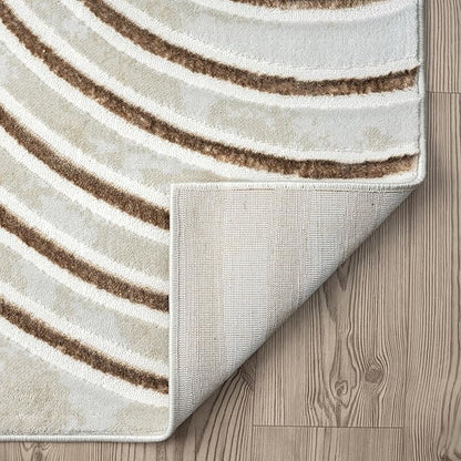 Abani Glam Collection Area Rug - Beige/Cream Modern Abstract Design - 5' x 7' - for Living Room, Bedroom & Office
