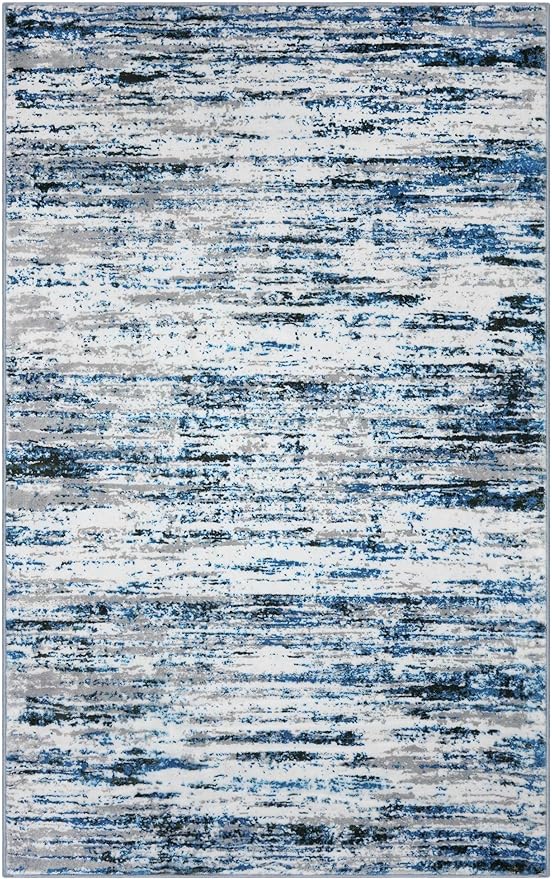 Modern Abstract 5x7 Machine Washable Area Rug Non-Slip Soft Bedroom Living Romm Rug Grey Blue White Thin Print Faux Wool Floor Carpet Throw Rugs for Nursery Playroom Dining Room Indoor