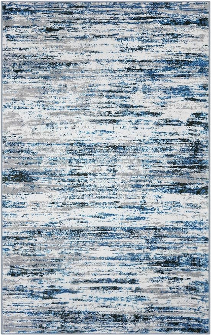 Modern Abstract 5x7 Machine Washable Area Rug Non-Slip Soft Bedroom Living Romm Rug Grey Blue White Thin Print Faux Wool Floor Carpet Throw Rugs for Nursery Playroom Dining Room Indoor