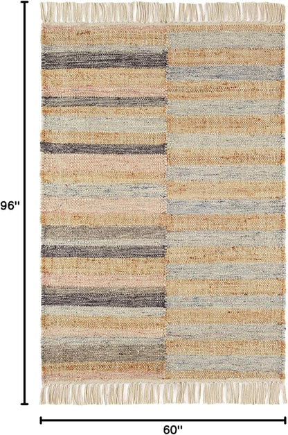 Dash and Albert Ravel Wool Area Rug - 5' x 8' Blue Stripe Handwoven Accent Rug - Durable, Eco-Friendly, High Traffic Area Hallway, Living Room, Stairs