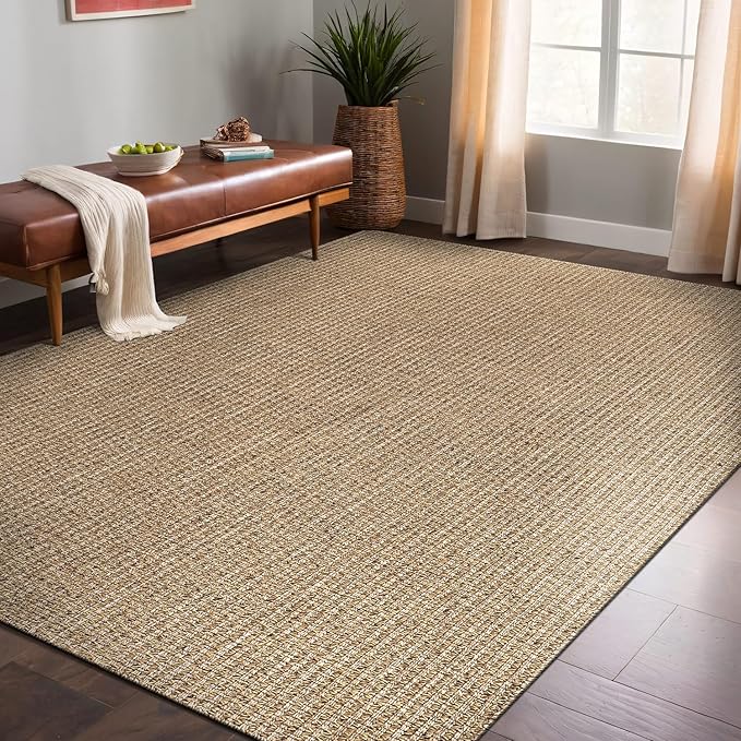 Easy Jute Rugs 8x10 Natural Color Living Room Indoor Outdoor Area Rug for Patio Farmhouse and Kitchen Rug High Traffic Easy to Clean Washable Solid Boho Woven Design Outside Carpet (8 x 10)