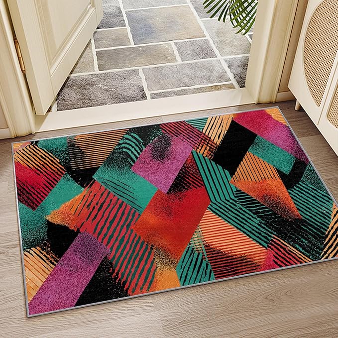Geometric Rugs for Living Room - Colorful Patchwork Area Rugs 7x10, Abstract Retro Aesthetic High Traffic Lightweight Extra Large Carpet Home Decor #C038