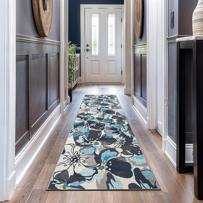 Rugshop Gray Large Floral Non-Slip Runner Rug Fade Resistant for Hallway, Entryway and Kitchen, 2'7" x 10'