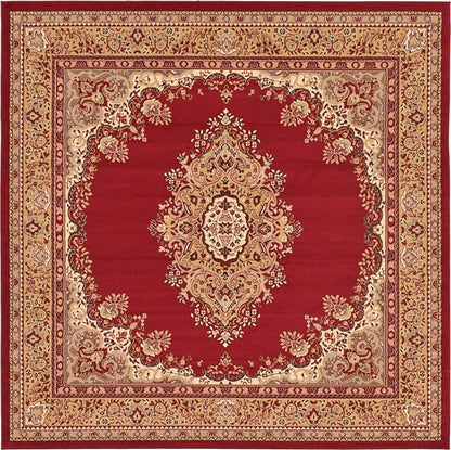 Unique Loom Reza Collection Traditional Persian Style Area Rug, Square 8' 0" x 8' 0", Burgundy/Ivory