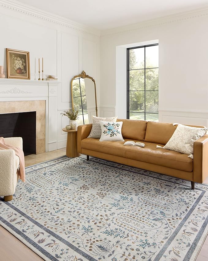 Loloi Rifle Paper Co. Maison Collection MAO-05 Wisteria Cream 3'-0" x 3'-0" Round, .19" Pile Height, Accent Rug
