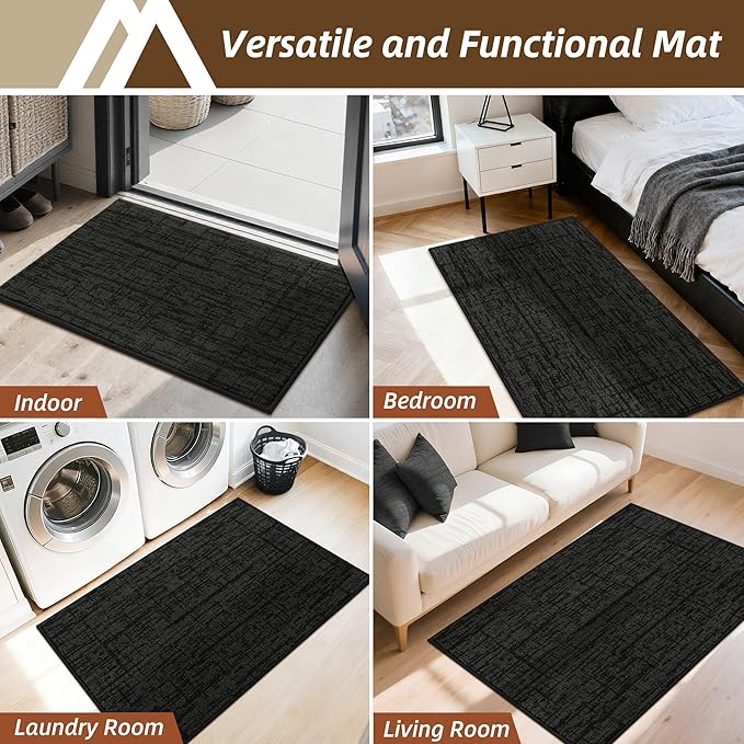 COSY HOMEER Dirt Trapper Door Mat 32"x48",Non-Slip Entryway Rugs,Washable Welcome Mat,Absorbent Entrance Mats,Low Pile Dog Door Mats for Front Back Doomats and Wet Shoes,Black