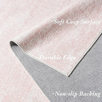 Large Area Rug for Bedroom,Washable Abstract Boho Rugs for Living Room 9x12,Pink