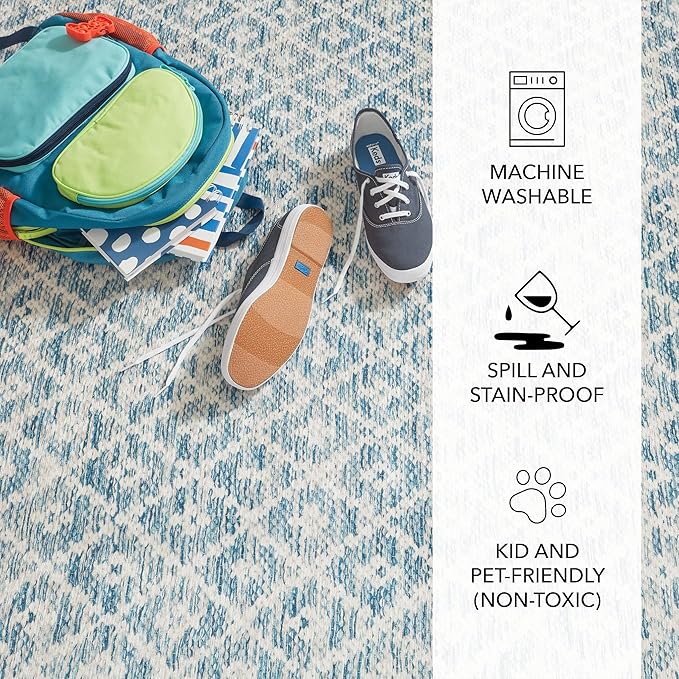 Dash and Albert Melange Diamond Machine Washable Area Rug - 3' x 5' Blue - Diamond Accent Rug - Anti-Slip Backing, Lightweight, Machine Washable, High Traffic Areas Kitchen, Mudroom, Laundry Room