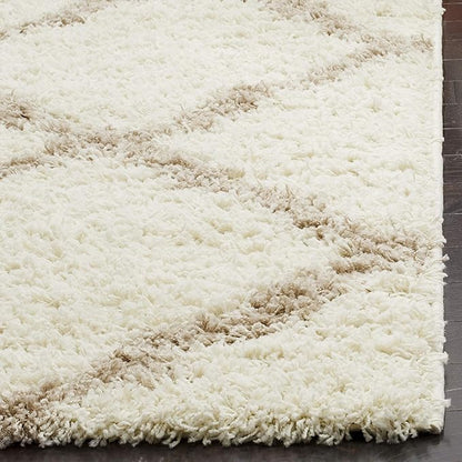 SAFAVIEH Dallas Shag Collection Area Rug - 6' Square, Ivory & Beige, Trellis Design, Non-Shedding & Easy Care, 1.5-inch Thick Ideal for High Traffic Areas in Living Room, Bedroom (SGD257B)