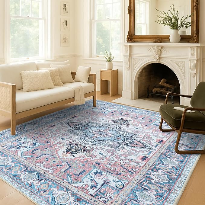 Washable Area Rug. Modern Farmhouse. Vintage. Turkish. Bohemian. Distressed. Oriental. Traditional. Rugs for Living Room. Dining. Bedroom. Office. Entryway. Foyer. (861NT, 9' x 12')