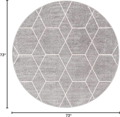 Unique Loom Trellis Frieze Collection Area Rug - Geometric (6' Round, Light Gray/ Ivory)