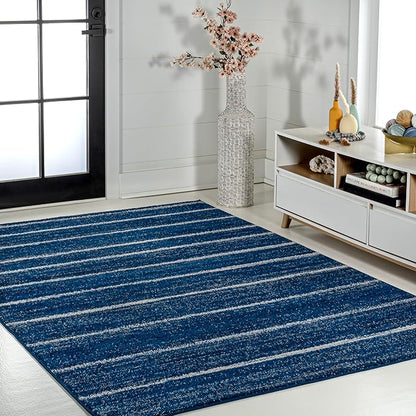 JONATHAN Y Williamsburg Minimalist Stripe Navy/Cream Indoor Area Rug, 8x10, Contemporary, Modern, Easy-Cleaning for Living Room, Bedroom, Kitchen, Pet Friendly, Non-Shedding (MOH201C-8)