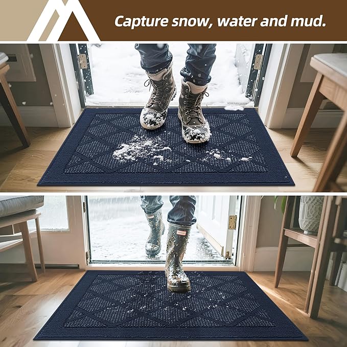 COSY HOMEER Non-Slip Door Mat 24"x36", Entryway Rugs Low Profile Absorbent Dirt Trapper Doormat for Front Entrance, Washable Polypropylene Entry Mat (Blue)