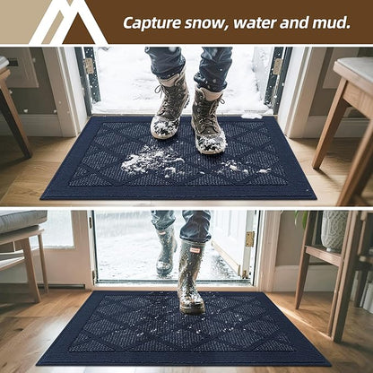COSY HOMEER Non-Slip Door Mat 32"x48", Entryway Rugs Low Profile Absorbent Dirt Trapper Doormat for Front Entrance, Washable Polypropylene Entry Mat (Blue)