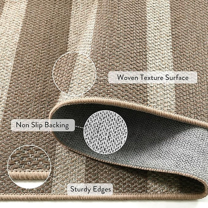 Lahome Striped Easy Jute Rug, 3x5 Outdoor Patio Porch Rug Washable Rugs for Entryway, Indoor Outdoor Living Room Carpets, Farmhouse Neutral Non Slip Carpet for Backyard Bedroom RV, Khaki