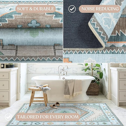 Fame Living Washable Area Rug. Modern Farmhouse. Vintage. Turkish. Bohemian. Distressed. Oriental. Traditional. Rugs for Living Room. Dining. Bedroom. Office. Entryway. Foyer. (856GG, 2'5" x 9'8")