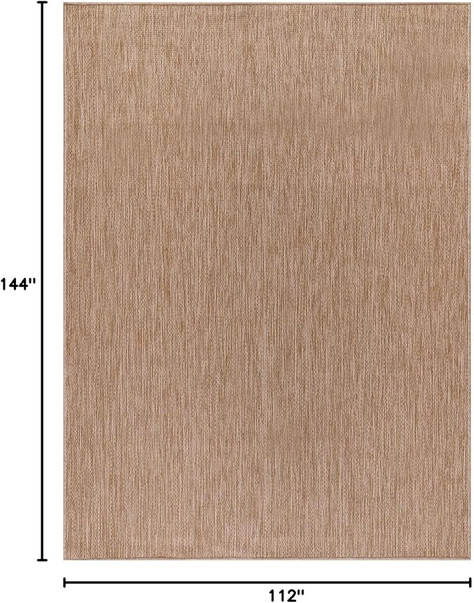 Beverly Rug Indoor Outdoor Rug 9x12, Washable Outside Carpet for Patio, Deck, Porch, Solid Modern Area Rug, Water Resistant, Jute Beige