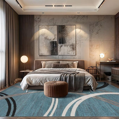 Rugshop Modern Wavy Circles Design Area Rug, Non-Shedding Carpet for Living Room, Bedroom, or Dining Room, Blue, 7'10" x 10'2"