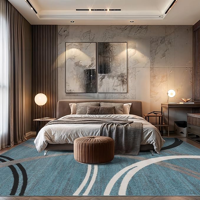 Rugshop Modern Wavy Circles Design Area Rug, Fade-Resistant Carpet for Living Room, Dining Room, or Office, Grand Room,Open Spaces,Blue, 12' x 15'