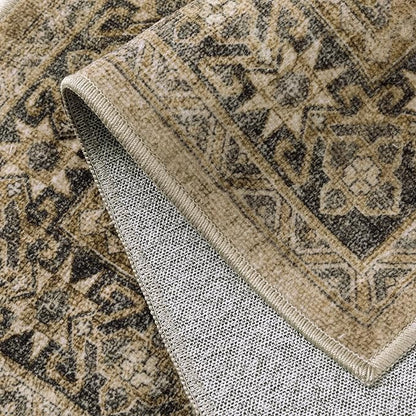 5x7 Brown Black Area Rug for Living Room Washable Vintage Distressed Carpet Bedroom Low Pile Non Slip Indoor Soft Retro Throw Accent Rug Office Kitchen Bathroom Dining Room