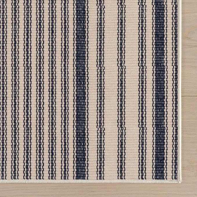 Dash & Albert Axiom Navy Machine Washable Rug, 3 X 5 Feet, Blue/Ivory Stripe Pattern