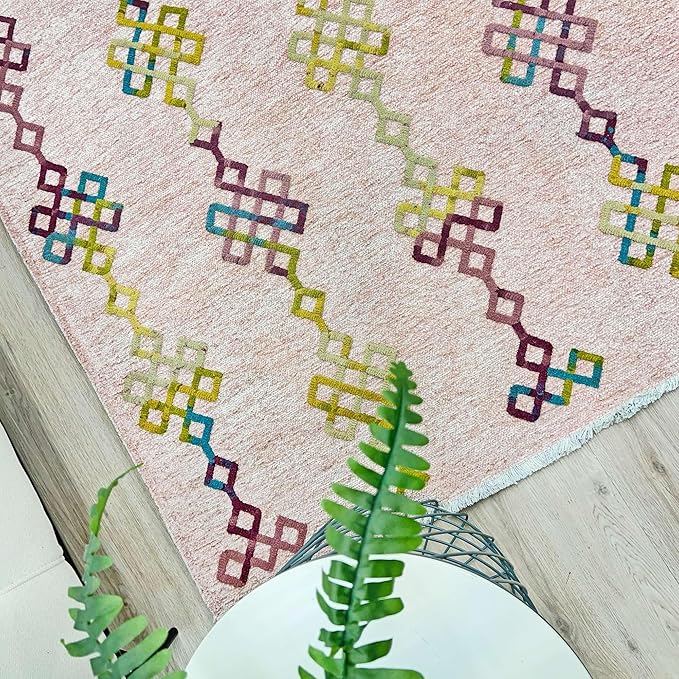 Alfa Rich 5x8 Light Pink Washable Area Rugs for Living Room Bedroom Kitchen Girls Decor Cotton Rug