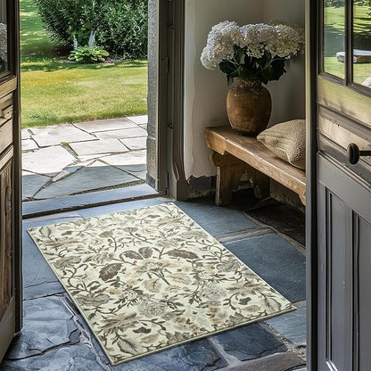 EVERGRACE Area Rugs for Entryway 2x3, Boho Floral Faux Wool Indoor Outdoor Small Rugs, Washable Rugs for Bedroom Bathroom Laundry Doormat, Low Pile Floor Mat Carpet for Home Decor, Gray