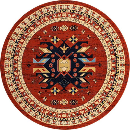 Unique Loom Taftan Collection Border Geometric Tribal Inspired Design Area Rug (8' 0 x 8' 0 Round, Terracotta/ Ivory)
