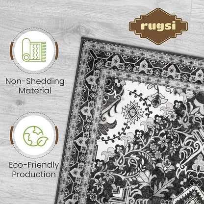 Washable Runner Rug 2.5x8 | Non Slip Rug Runners for Hallways, Entryways, Kitchens, Bathrooms, Bedrooms | Ultra-Soft Flannel Carpet Runners with Rubber Backing (Charcoal, 2.5x8)