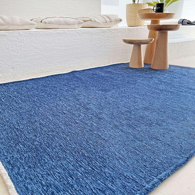 Alfa Rich 4x6 Dark Blue Washable Area Rugs for Living Room Bedroom Kitchen Cotton Decor Solid Rug