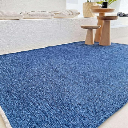 Alfa Rich 7x10 Dark Blue Washable Area Rugs for Living Room Bedroom Kitchen Cotton Decor Solid Rug