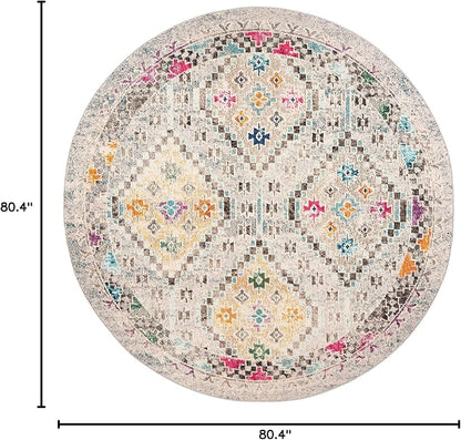 SAFAVIEH Madison Collection Area Rug - 6'7" Round, Grey & Yellow, Boho Diamond Distressed Design, Non-Shedding & Easy Care, Ideal for High Traffic Areas in Living Room, Bedroom (MAD418F)