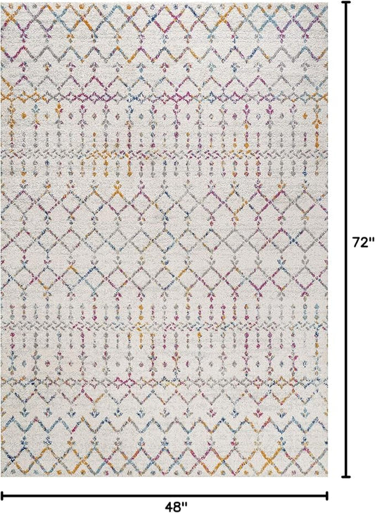 JONATHAN Y Boho Vintage Diamond Ivory/Multi Indoor Area Rug 4X6 ft, Moroccan Hype for Living Room, Bedroom, Kitchen, Office, Easy-Cleaning, High Traffic, Pet-Friendly, Non-Shedding (MOH101E-4)