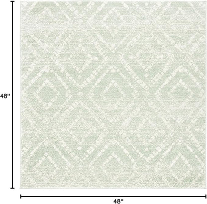 SAFAVIEH Adirondack Collection Area Rug - 4' Square, Green & Ivory, Modern Diamond Distressed Design, Non-Shedding & Easy Care, Ideal for High Traffic Areas in Living Room, Bedroom (ADR131Y)
