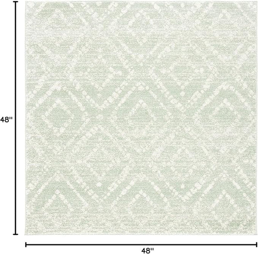 SAFAVIEH Adirondack Collection Area Rug - 4' Square, Green & Ivory, Modern Diamond Distressed Design, Non-Shedding & Easy Care, Ideal for High Traffic Areas in Living Room, Bedroom (ADR131Y)