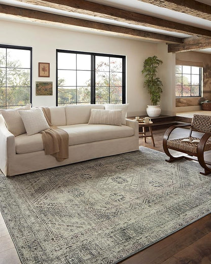 Loloi Magnolia Home by Joanna Gaines Sinclair Collection SIN-04 Natural/Sage 2'-0" x 5'-0", .25" Pile Height, Machine Washable, Accent Rug