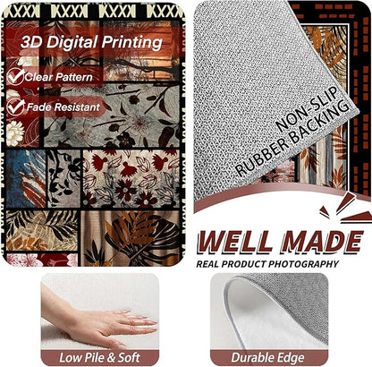 Rustic Cabin Area Rug 6x9ft, Animal & Moroccan Plaid Pattern Vintage Boho Carpet, Stain-Resistant Pet-Friendly & Non-Slip Low Pile for Living Room, Bedroom, Dining Room