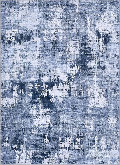 Area Rug Living Room Rugs - 5x8 Washable Large Soft Indoor Neutral Modern Abstract Low Pile Rug Carpet for Bedroom Dining Room Farmhouse Home Office - Navy Blue