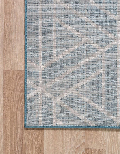 Rugs.com Lattice Trellis Collection Rug – 6 Ft Runner Blue Low-Pile Rug Perfect for Hallways, Entryways