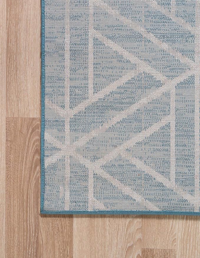 Rugs.com Lattice Trellis Collection Rug – 10 Ft Runner Blue Low-Pile Rug Perfect for Hallways, Entryways