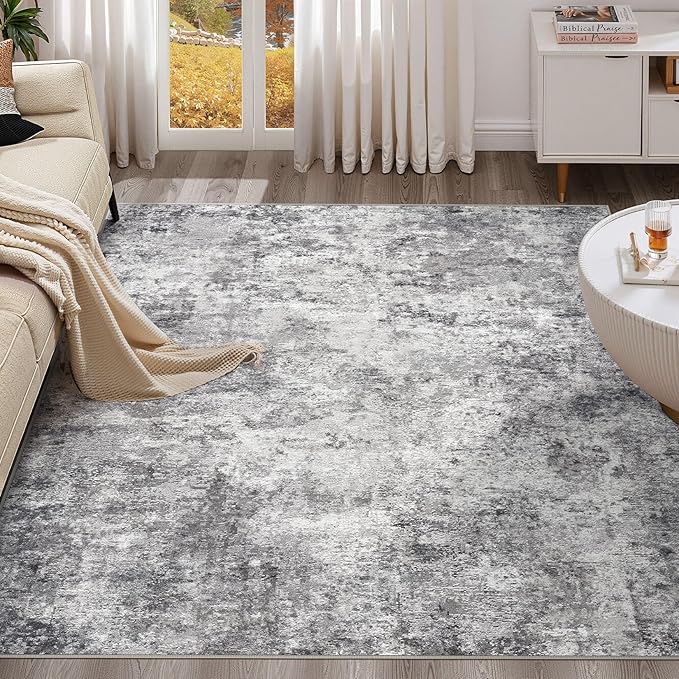 Square Area Rugs : Washable 8x8 Neutral Modern Abstract Carpet for Living Room Bedroom - Soft Floor Mat with Non Slip Backing for Kitchen Nursery Dorms Farmhouse Home Decor - Grey