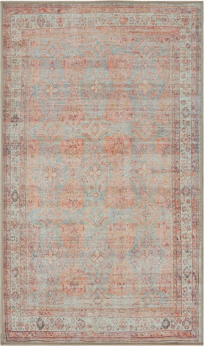 GLN Rugs Traditional Collection - Machine Washable Area Rug, Traditional Washable, Non Slip, Low Pile Chenille Rug, Living Room, Bedroom, Kitchen Rug (2'6" x 7' Terra/Multicolor 1153)