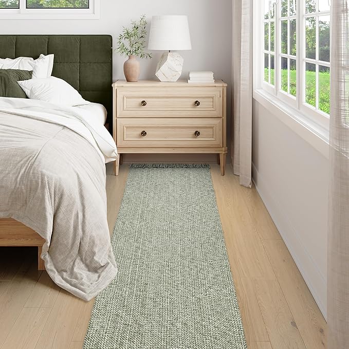 Collive Long Hallway Runner - Olive Green/Cream Braided Woven Kitchen Rug, 2.6' x 8', Washable Indoor Entryway Carpet for Bedroom Doorway