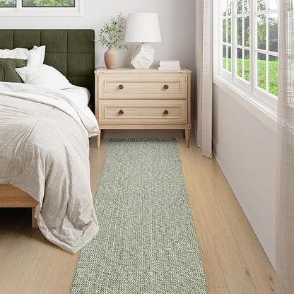 Collive Long Hallway Runner - Olive Green/Cream Braided Woven Kitchen Rug, 2.6' x 8', Washable Indoor Entryway Carpet for Bedroom Doorway